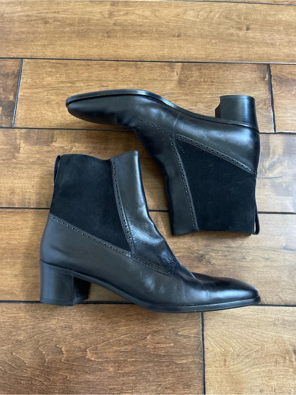 Salvatore Ferragamo Black Leather and Suede Ankle Booties